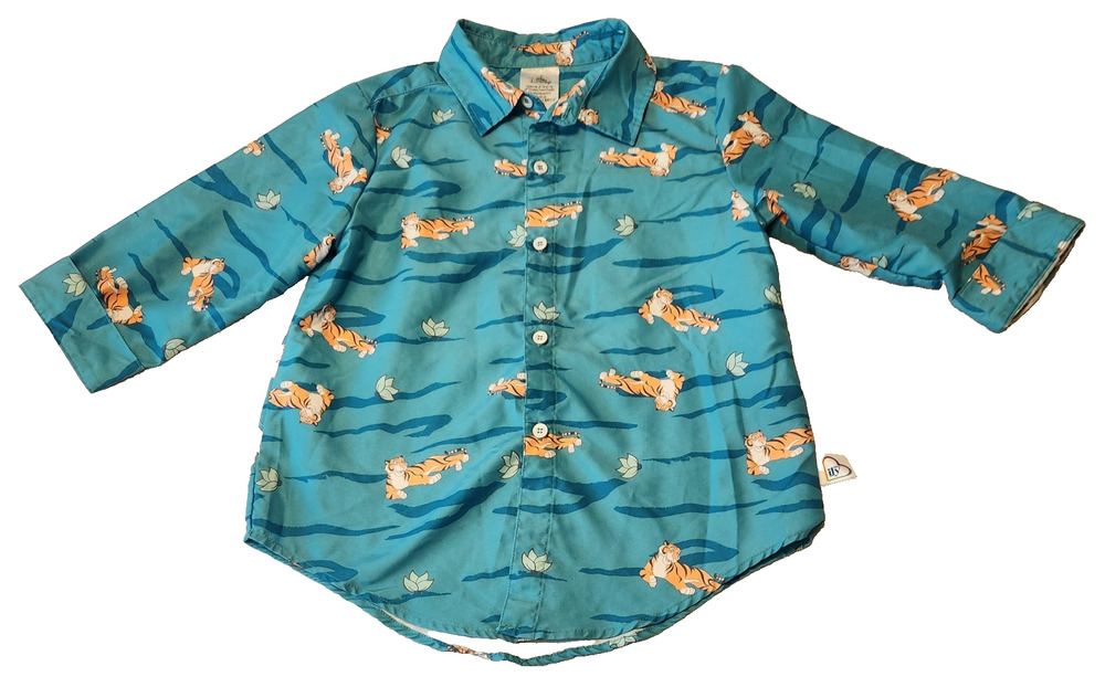 Raja Tiger Striped Blue Button-up Shirt Aladdin Disney ily Brand Youth/Kids 7/8